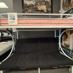 Metal Twin Over Futon Bunk Bed White On Sale Comes With Mattresses 