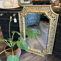 Beautiful Vintage Gold Bamboo Mirror 