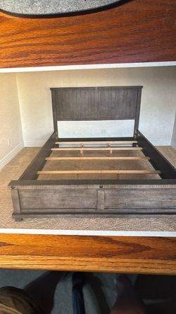 King Size Dark Wood Bed Frame with Headboard