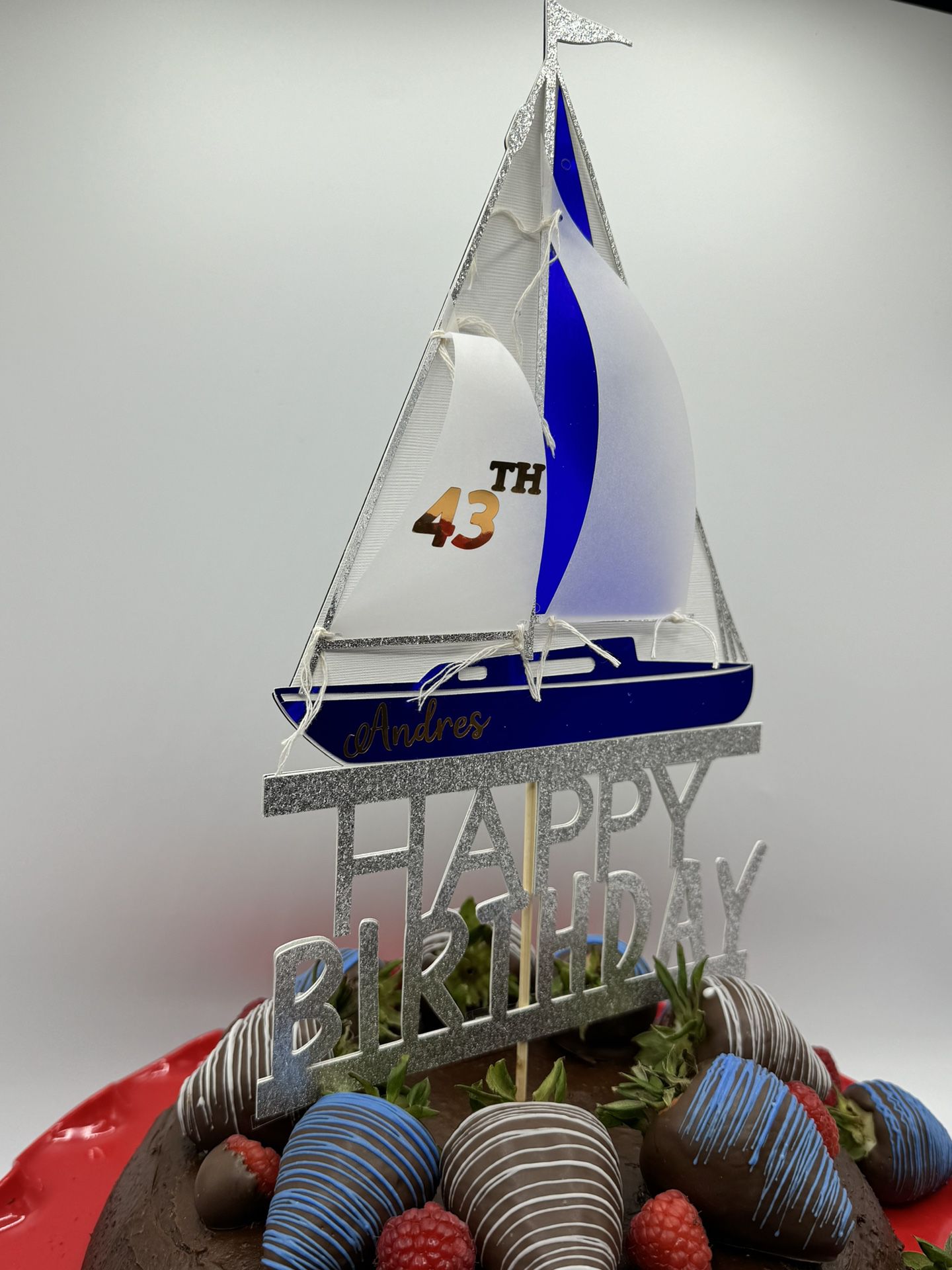 Sailboat Happy Birthday Cake Topper Customizable 