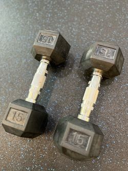15 lb Rubber Hex Dumbbells – Pair