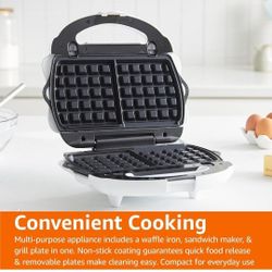 Amazon Basics Waffle, Sandwich Maker and Grill 3-in-1 White, 700W