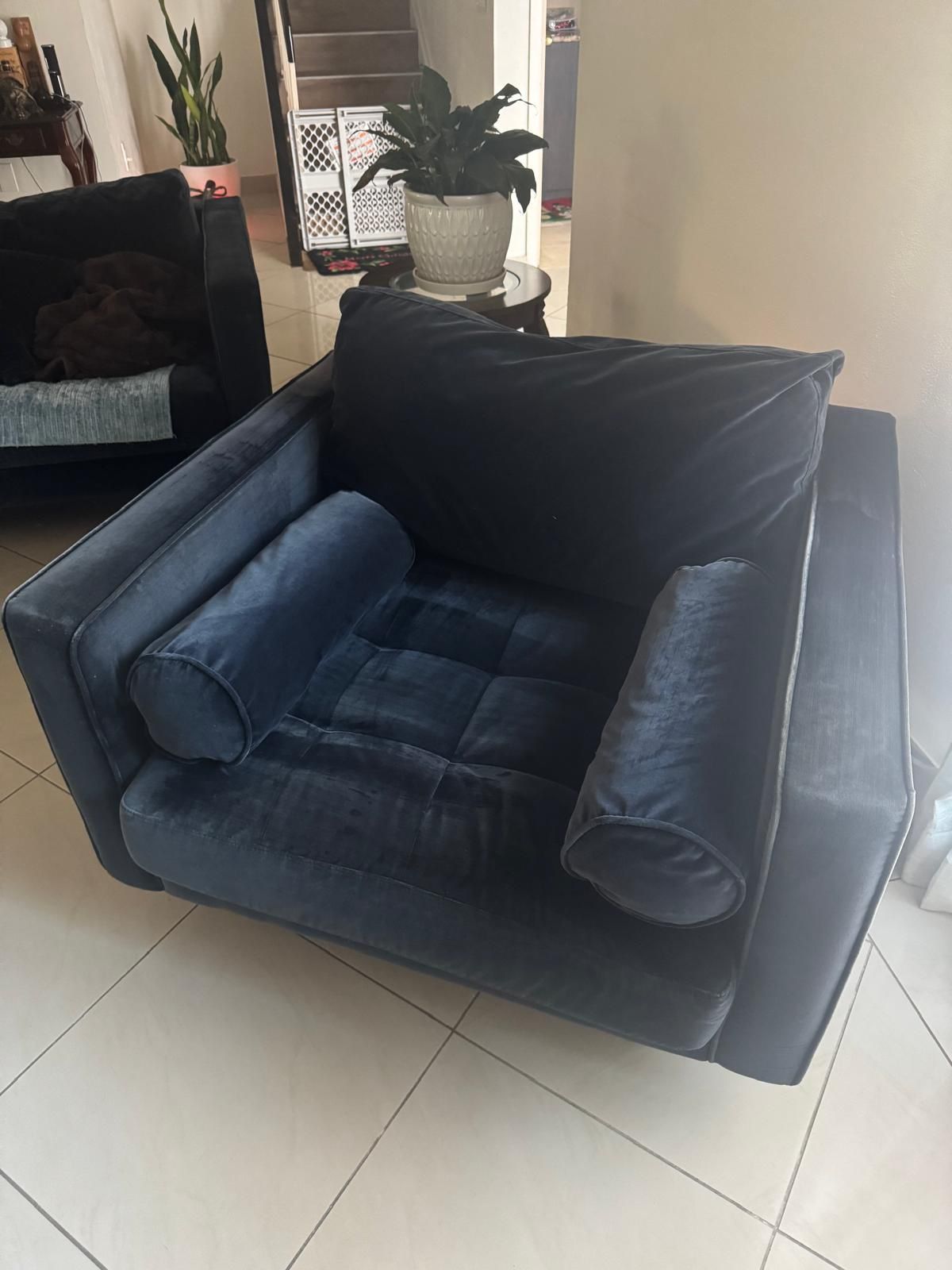 Blue Velvet Single Sofa For Sale