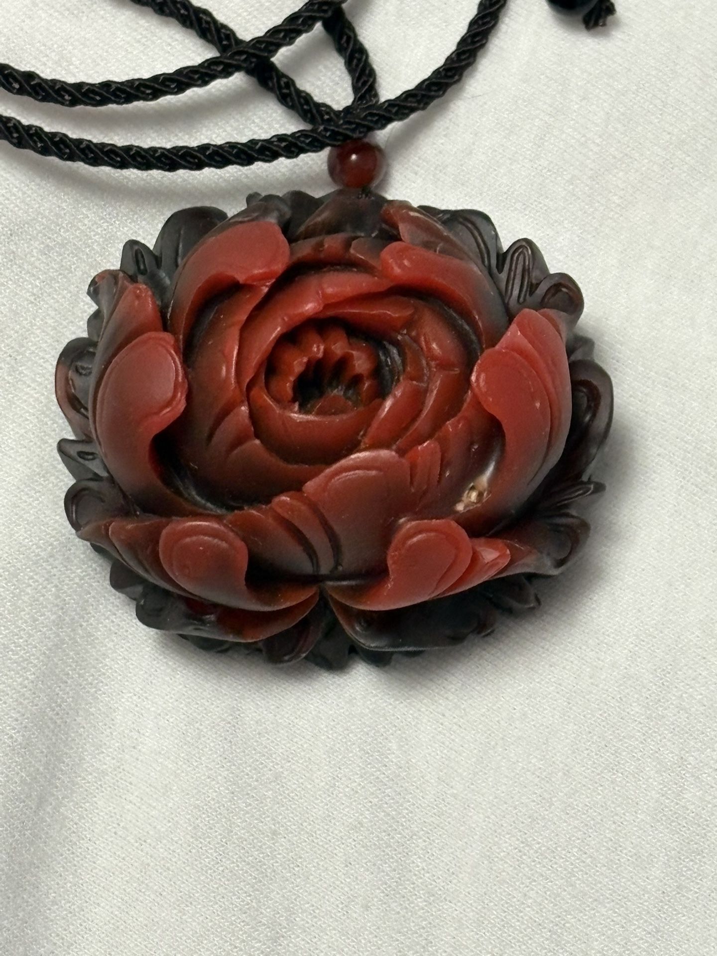 RED FLOWER BLOOM PENDANT Adjustable Cord NECKLACE