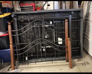 Metal and Wood Bed Headboard and Footboard