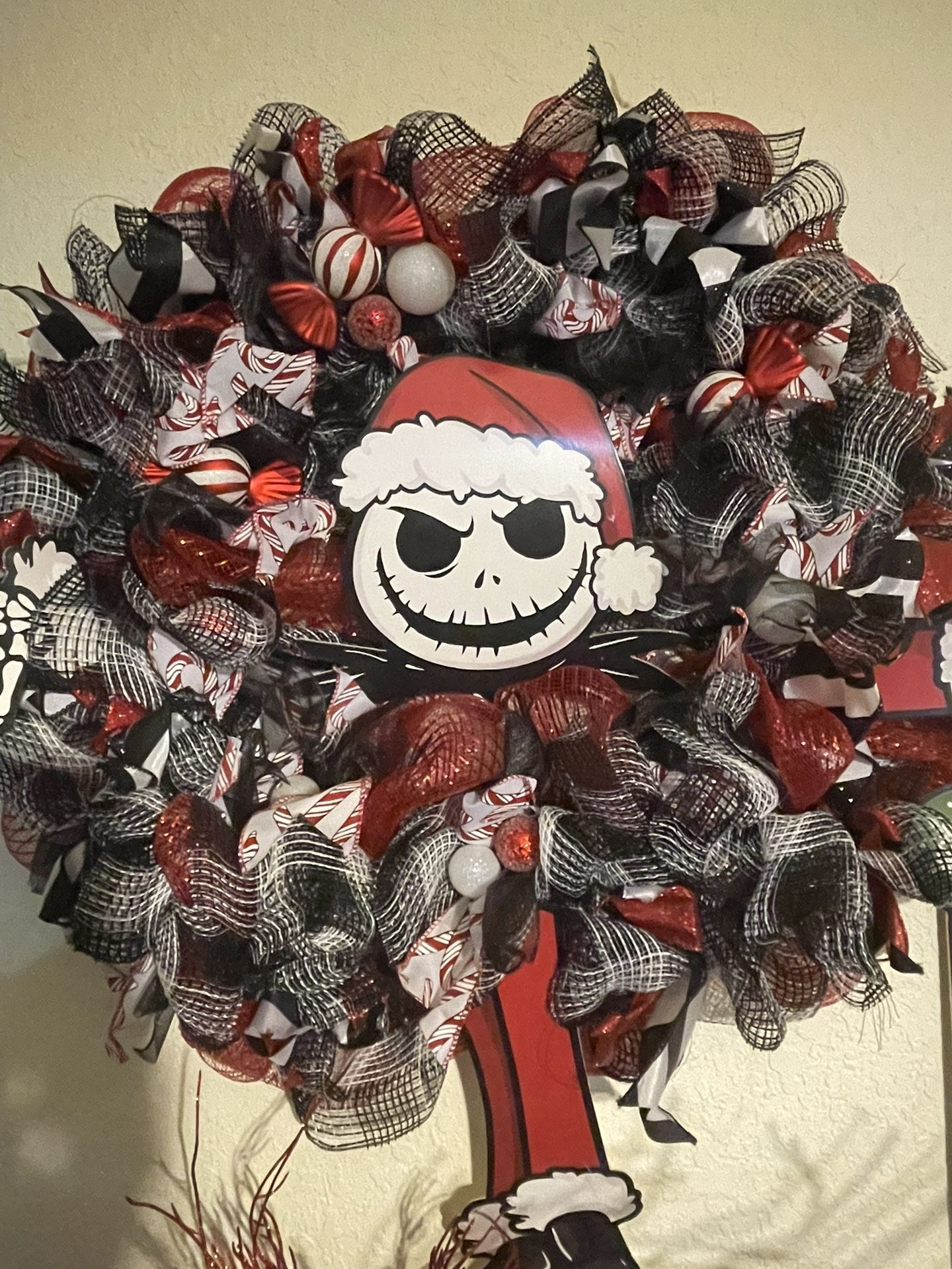 Handmade Jack Skellington Christmas Wreath – 22”