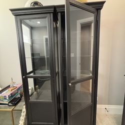 Glass Door Cabinet / Bookshelf / Display Case  (set Of 2)