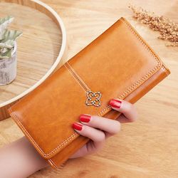 New Ladies Long Wallet Vintage Oil Wax PU Leather Women's Wallet