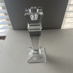 Vintage clear crystal Empire pattern candlestick holder, vertical cuts & multisided stem