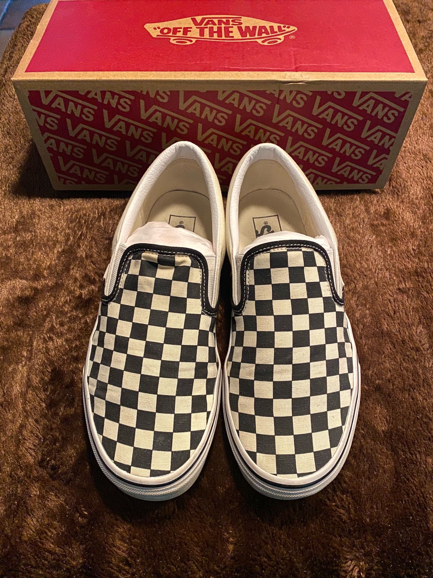 VANS Checkerboard Slip-On Men's Comfort Shoes Black White Canvas Size 9