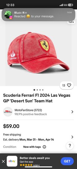 Scuderia Ferrari Fl 2024 Las Vegas GP 'Desert Sun' Team Hat