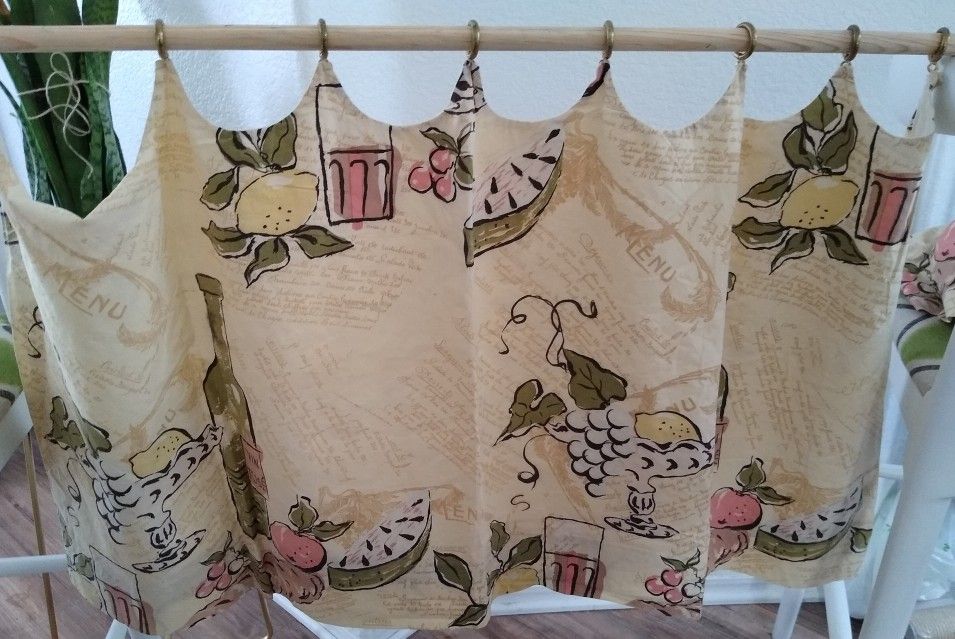Vintage Mid Century Modern Lined Kitchen Cafe Curtains And Valance - IN EXCELLENT CONDITION