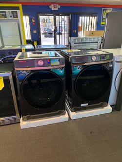 Samsung black front load washer and dryer