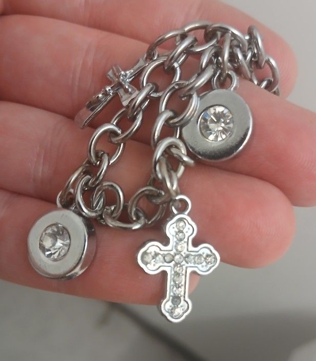 Cross Charm Bracelet Silver Tone Charm Bracelet 