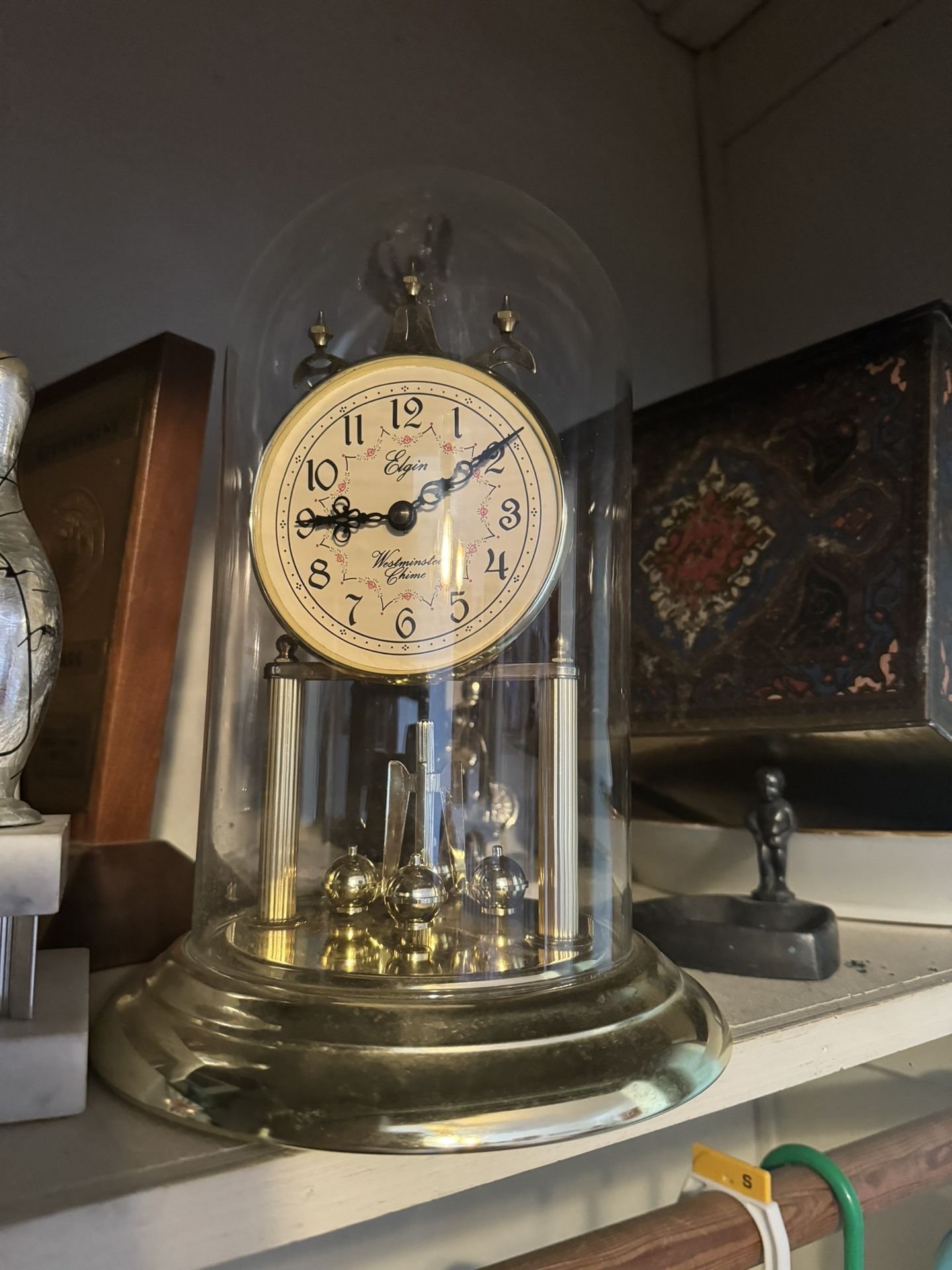 Vintage Elgin Westminster Chime Anniversary Clock With Glass Dome