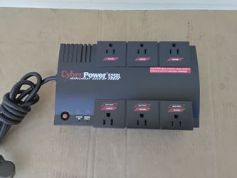 Nice Black Cyber Power Battery Backup-UPS 6- Plugs Plus Phone, Line In, Computer, Like New. 