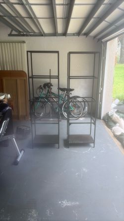 Metal shelving with glass shelves
