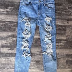 American Eagle Distressed Blue Jeans SZ 0 Short Cropped Denim 23”