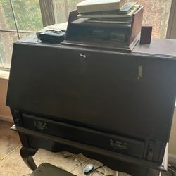 Wood Desk  Computer Console Fold Down Real Wood Nice