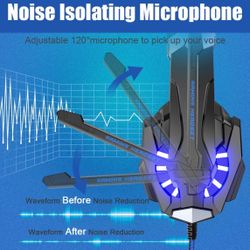 New In Box G9000Stereo Gaming Headset for PS4 PC Xbox One PS5 Controller,Noise Cancelling Over Ear Headphones with Mic,LED Light,Bass Surround,Soft Me