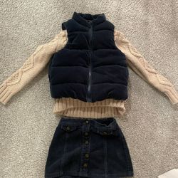 Gymboree Set, Puffer Vest, Warm Sweater And Skirt, Size 4