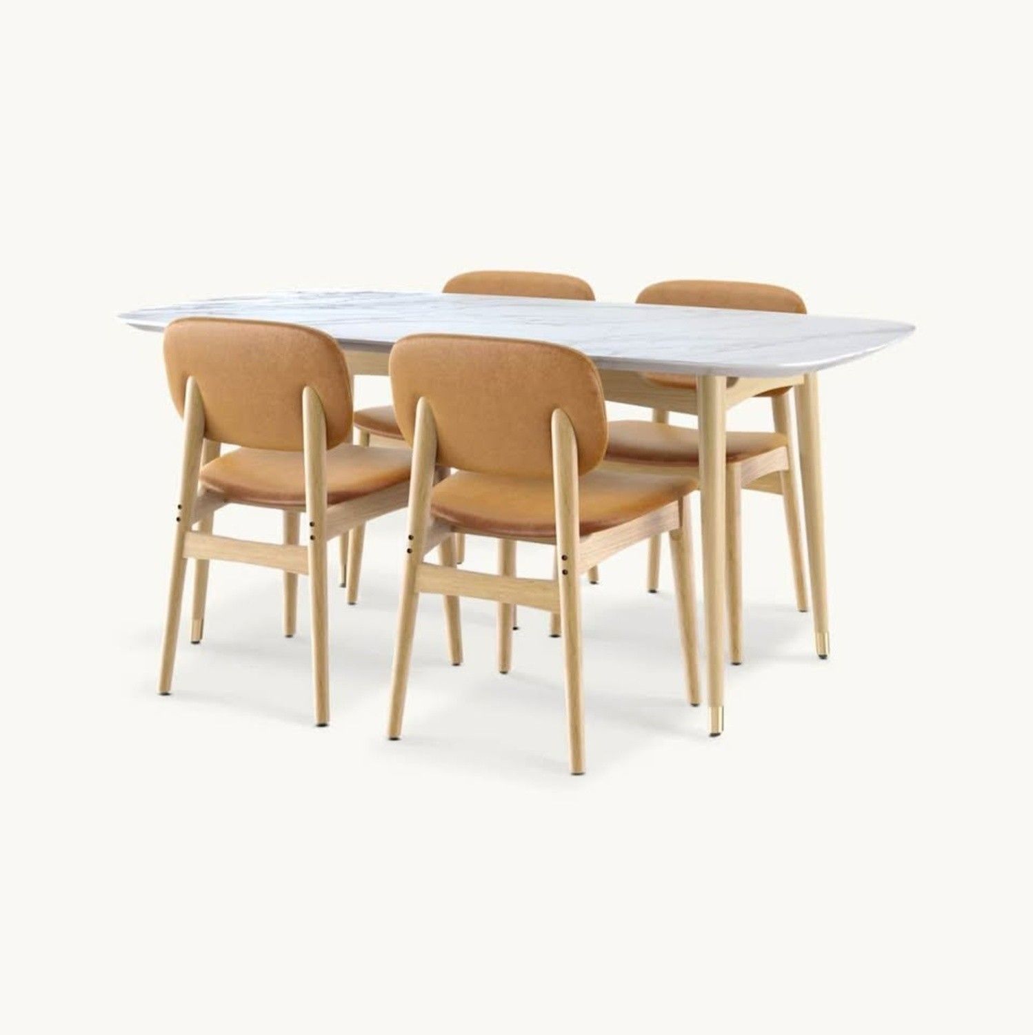 Kelsey 71” Marble Dining Table + Carmel Leather Chair Set by Castlery