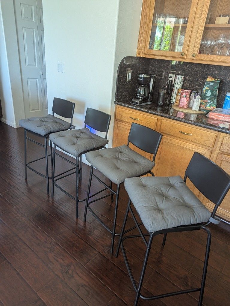 4 IKEA Bar Stools (STIG) with Cushions (MALINDA) – $100 for the set