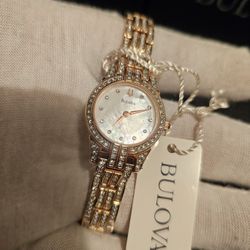 NEW LADIE'S NICE LUXURY ROSE GOLD TONE, 100% ORIGINAL BULOVA BRACELETE WATCH.