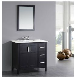 Winston 36 in. Bath Vanity in Black with Quartz Marble Vanity Top in Bombay White with White Basin