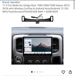 11.5''Car Radio for Dodge Ram 1 3500 Stereo 2013-2018 with Wireless CarPlay & Android Auto/Android 13 /5G WiFi/TouchScreen/FM/AM/4GB RAM + 64G