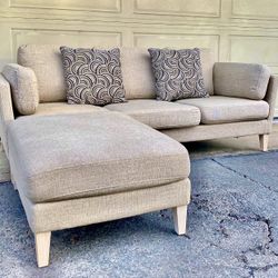 Small Oatmeal Colored World Market Sofa Couch Sectional With Ottoman