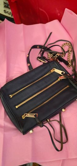 Black Leather Crossbody Bag with Gold Zippers