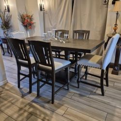 Beautiful Set High Table W 6 Bar Stools Exelent Condition Leaf Inserted 