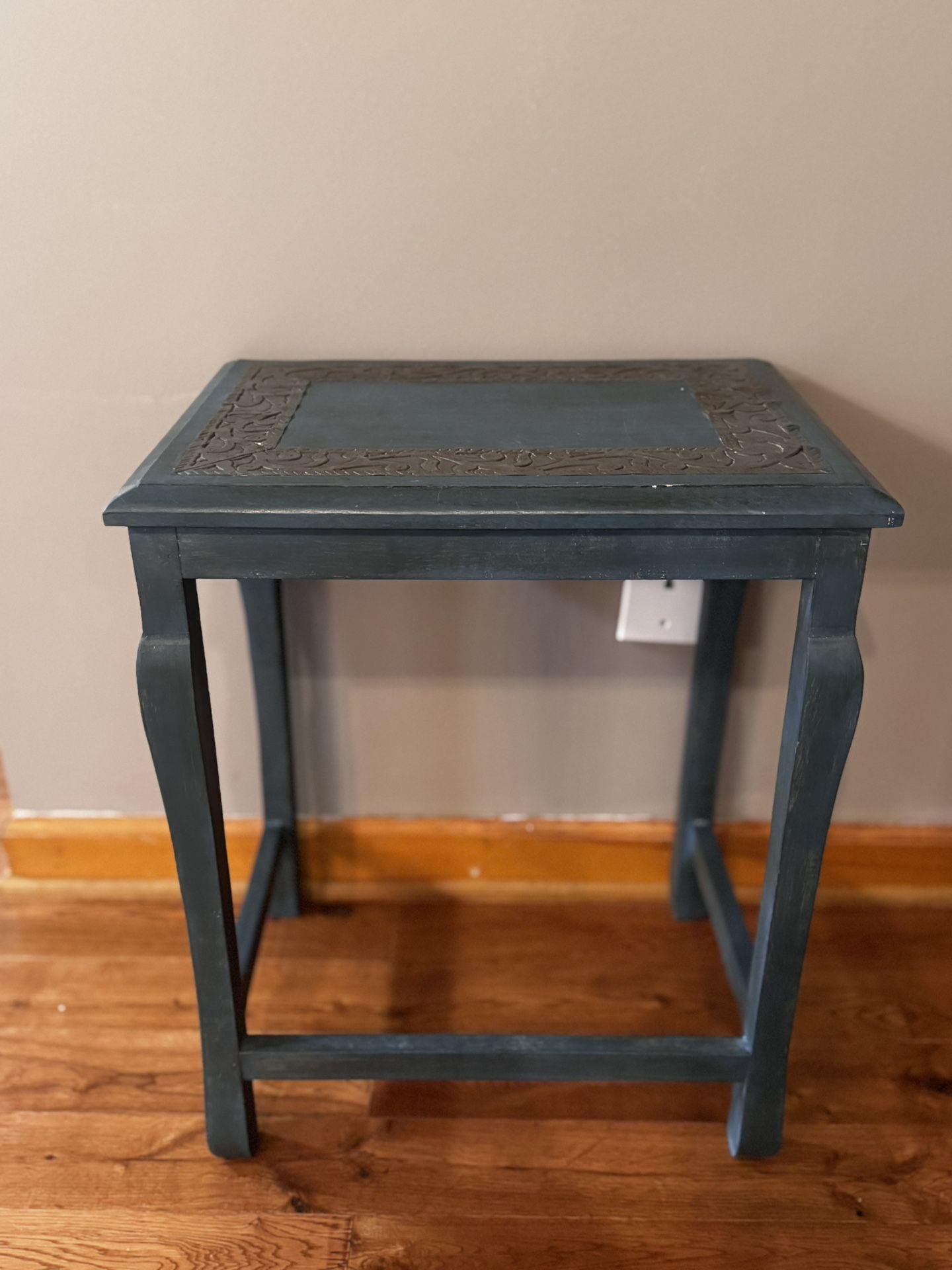 Solid Wood Light Blue Side Table Metal Detail 21.5" Height