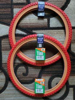 NEW Bicycle Bmx Bike Tires 20" Red Gumwall Knobby Pattern 