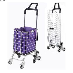 Folding Shopping Cart Removable Bag Urban Stair Climbing Cart Grocery for Beach/Picnic/Fishing(35L, Purple)