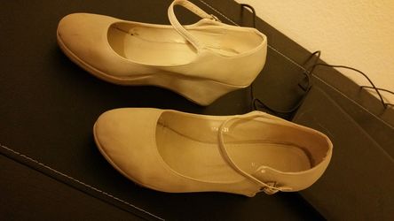 Beige wedge shoes size 8
