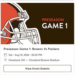 NFL Cleveland Browns Vs Green Bay Packers 8/10/24 Sec 345 2 Tickets