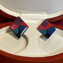 Modernist Multi-Color Enamel Earrings