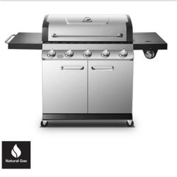 5-Burner Natural Gas Grill in Stainless Steel with Side Burner BBQ