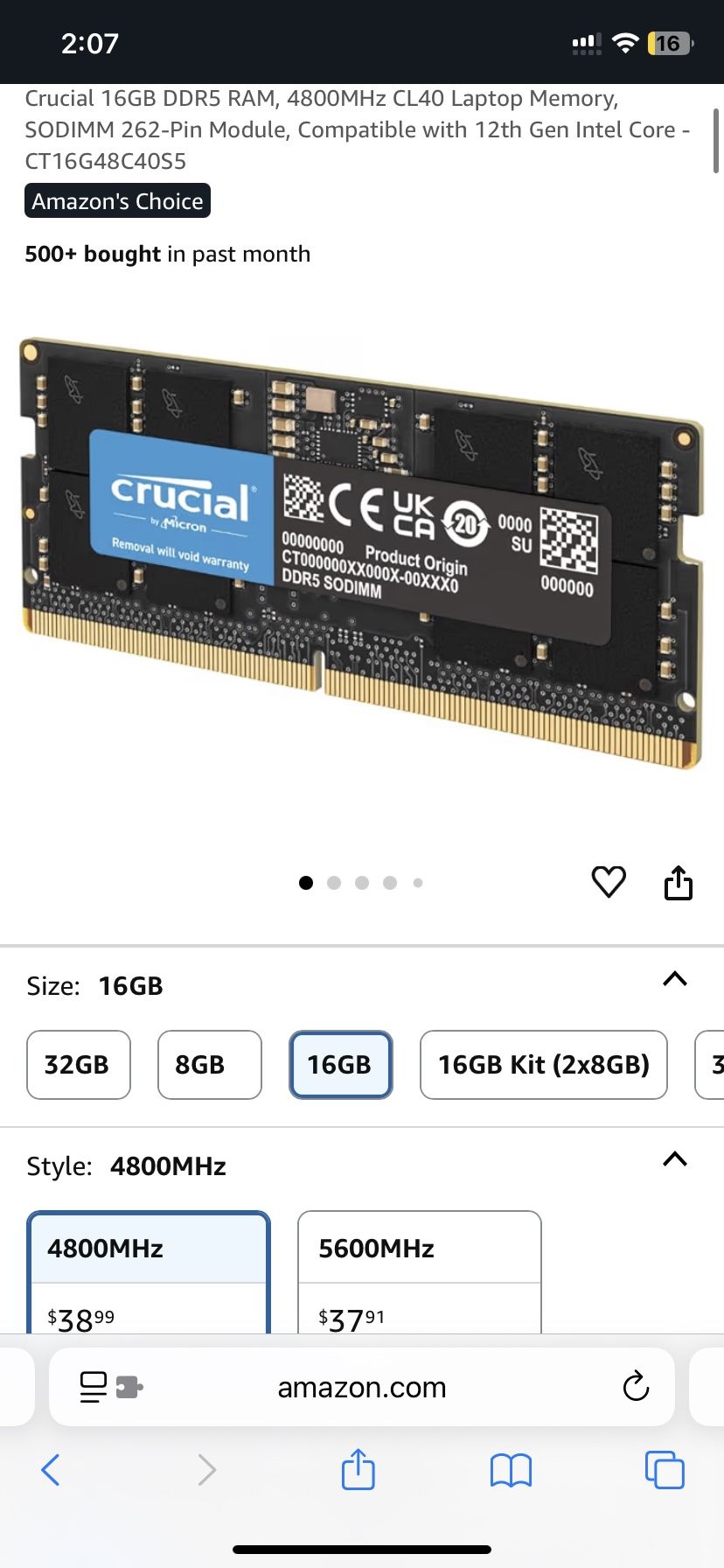 16gb Ddr5 Ram Crucial