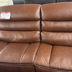 Brown Leather Power Recliner Sofa 