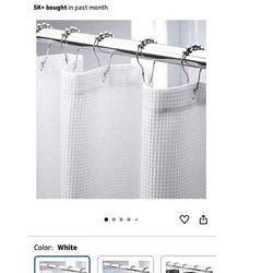 White Shower Curtain Fabric, Waffle Shower Curtains for Bathroom, Cloth Shower Curtain Heavy Duty, Thick Bathroom Shower Curtains Hotel Quality, Premi