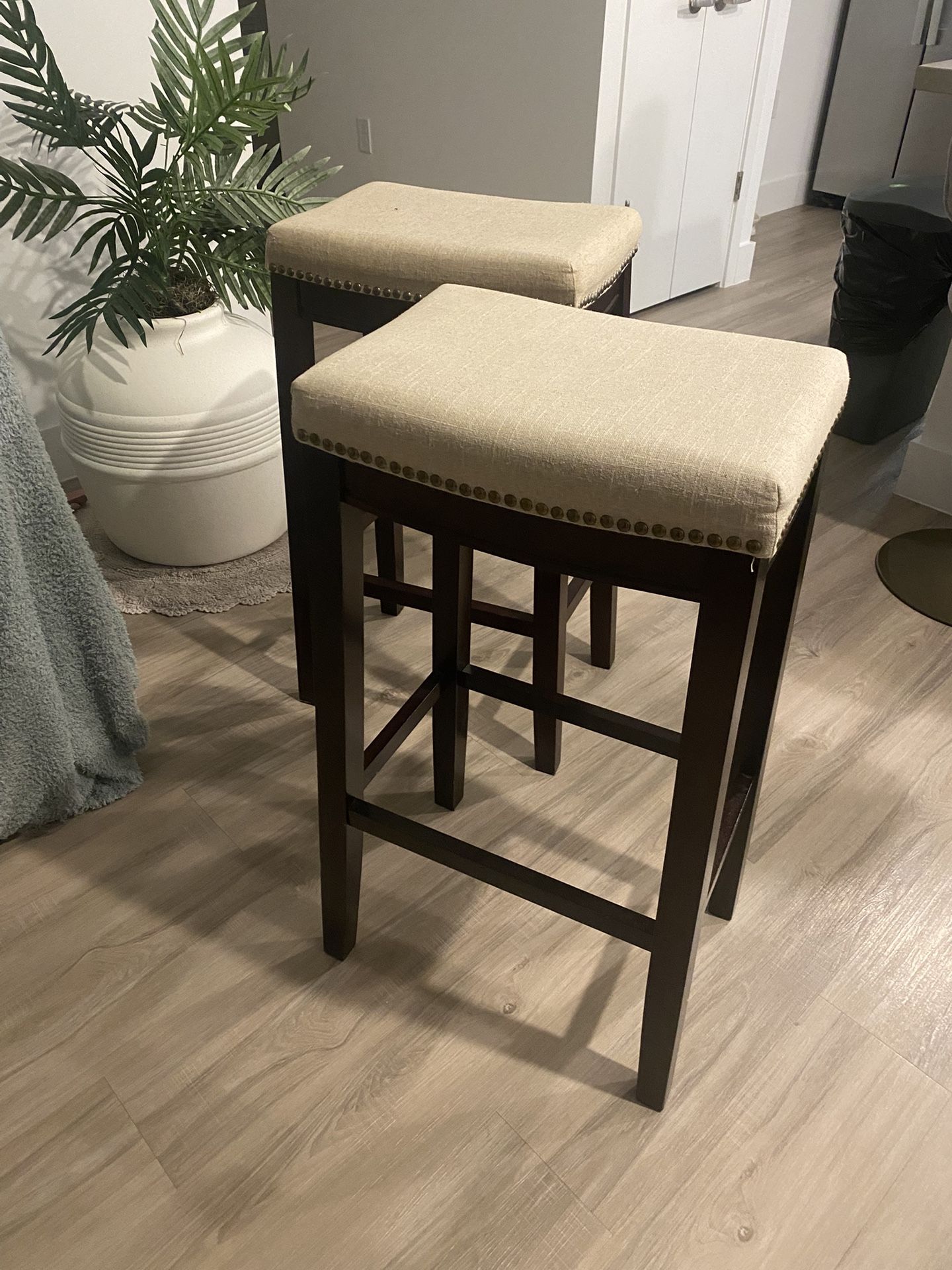 2 High Wood Stools