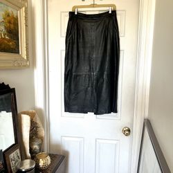 Vintage Black Leather Skirt w/Pockets - Size 7/8