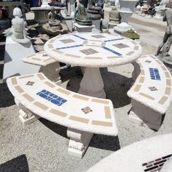 Concrete Mosaic Picnic Table with 3 Benches/ Outdoor Patio Furniture