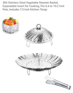 304 Stainless Steel Vegetable Steamer Basket, Expandable, Fits 6.4 to 10.2 Inch Pots