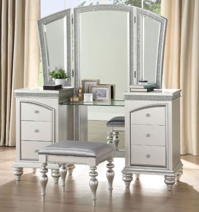 Brand New Platinum Vanity with Sparkling Rhinstones