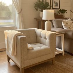 World Market Tufted Arm Chair – Neutral Linen Look 