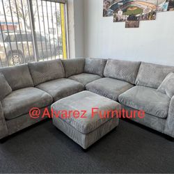 Corduroy Sectional Sofa With Ottoman